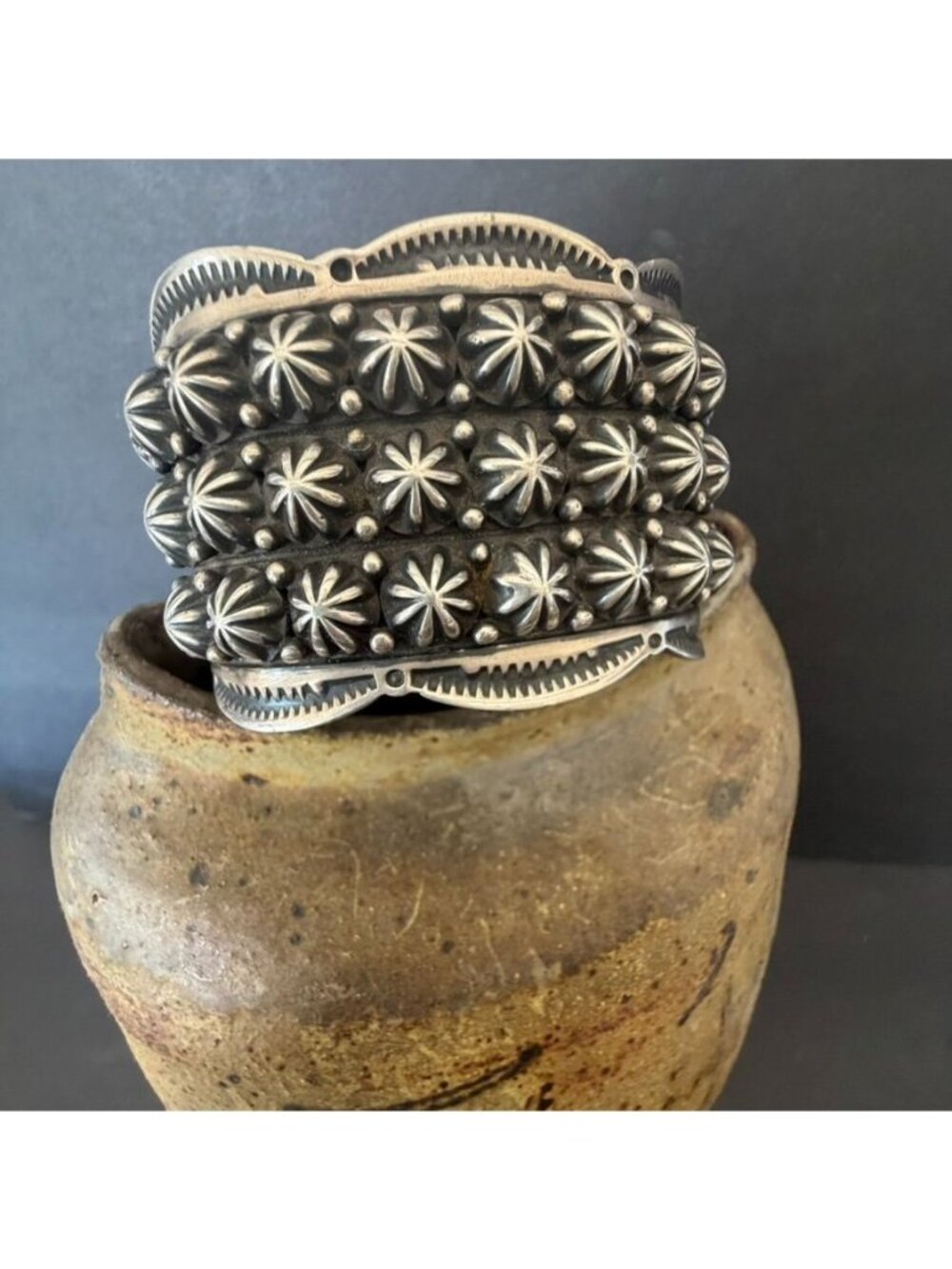 Navajo Sterling Silver Handcrafted Button/Star Cuff Intricate By H. Picasso